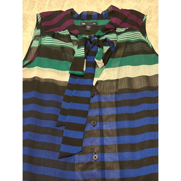 GAP Brand Sheer Sleeveless Blouse Stripe w/Necktie 100% Polyester Women's Size S - Picture 13 of 13